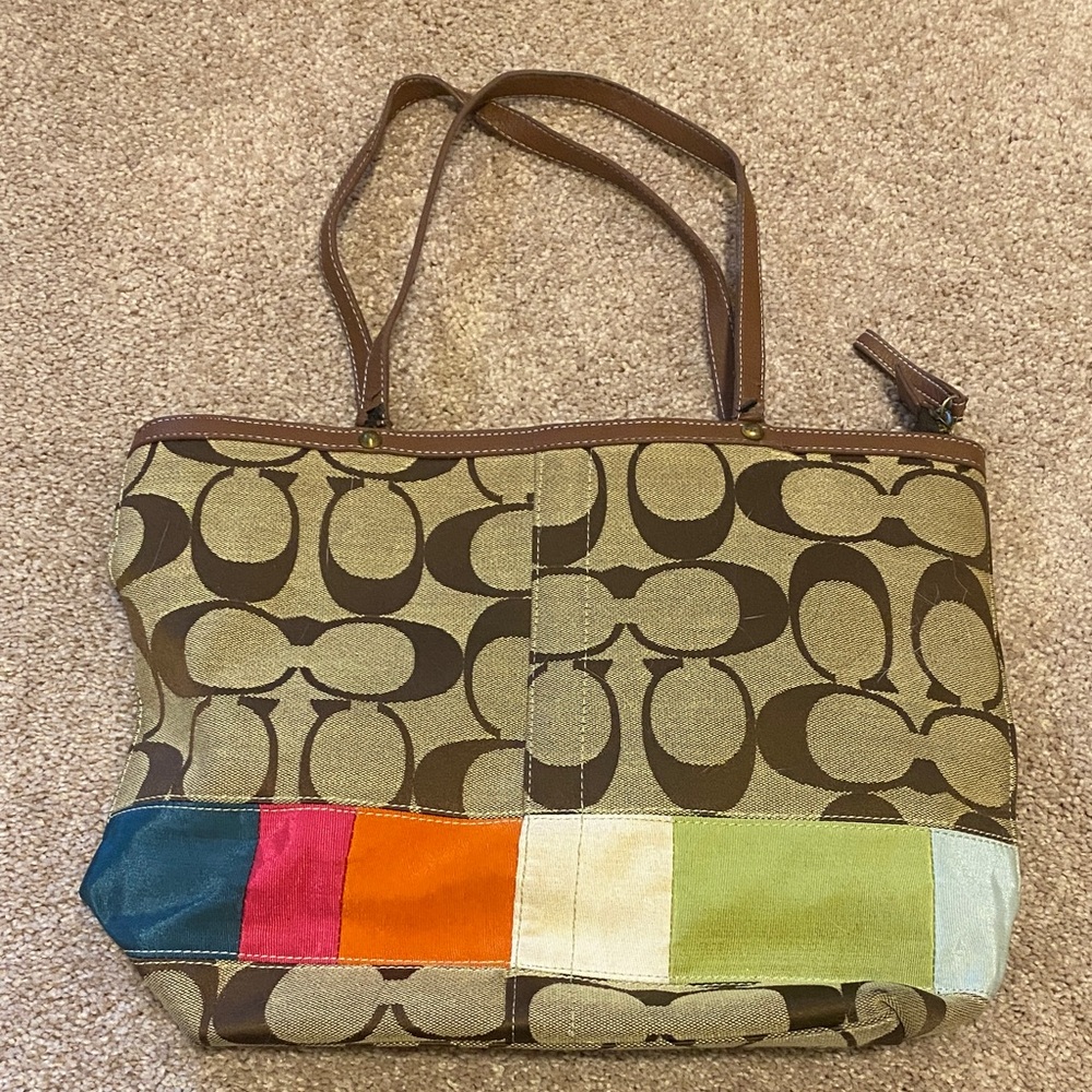 Coach Brown and Multicolor Patchwork Tote - image 1